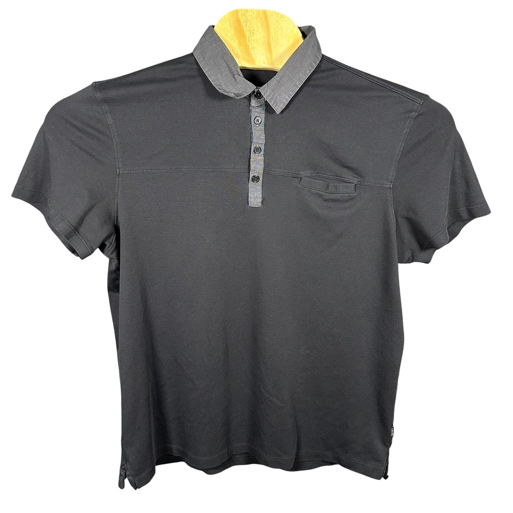 Calvin Klein Mens Black And Gray Short Sleeve Pocket Polo Shirt Large